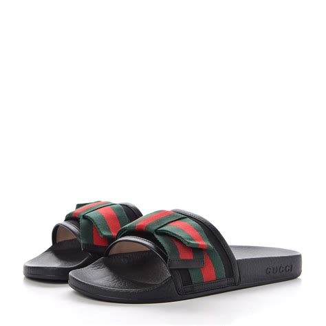 gucci satin slide with web bow cheap